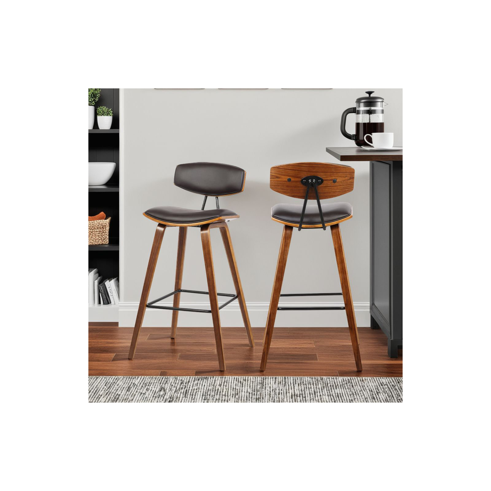 Payton Vegan Leather Bar & Counter Stool, Counter Stool (26" Seat Height), Brown Faux Leather, Walnut