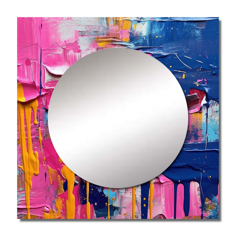 Bronston - Miroir carré abstrait rose et bleu, 29 po x 29 po