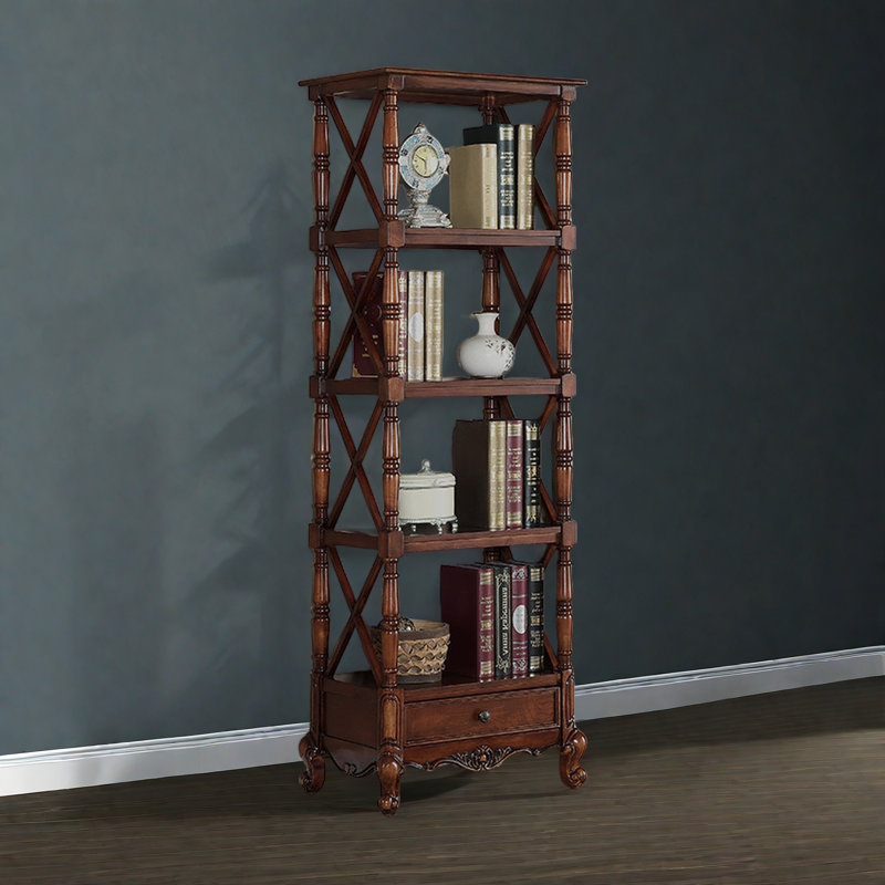 Une bibliothèque au charme classique, (4 tablettes) H 72 po x l 27,5 po x P 15,7 po, Marron foncé