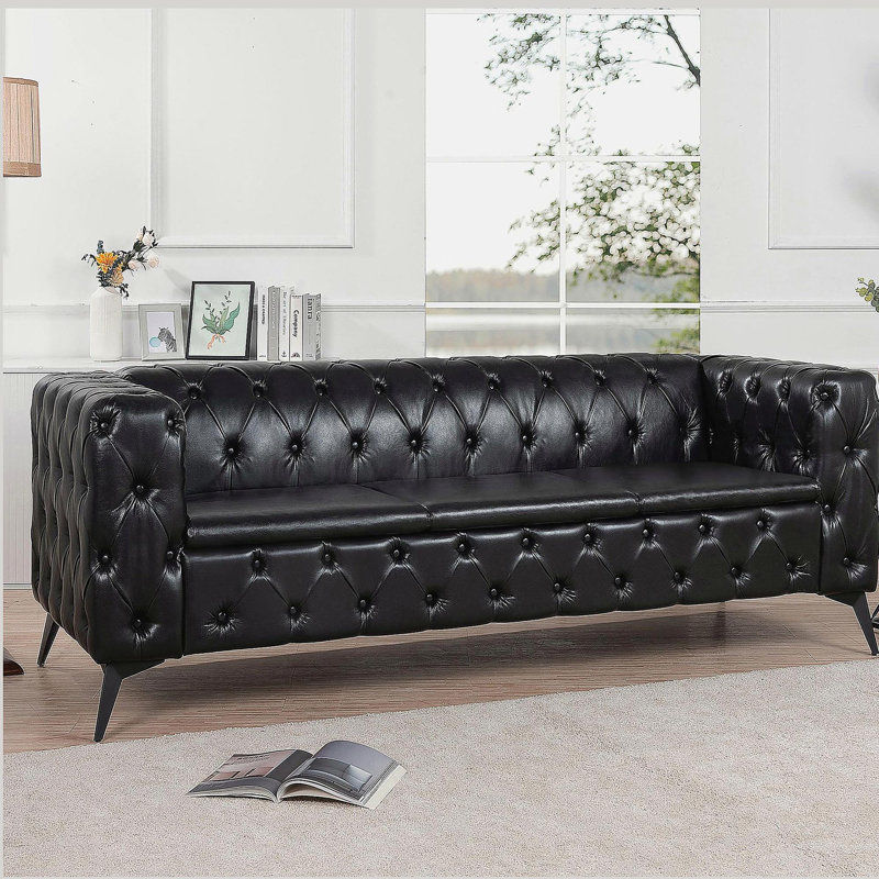 Canapé 3 places à coussin carré amovible de 84,06 po de largeur, Noir
