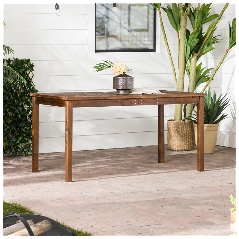 Table de salle à manger d'extérieur à plateau en bois d'acacia contemporain brun foncé, Marron foncé