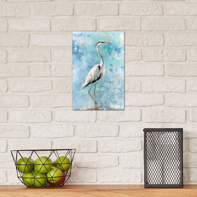 Hazy Morning Heron I by Sally Swatland - Wrapped Canvas Print
