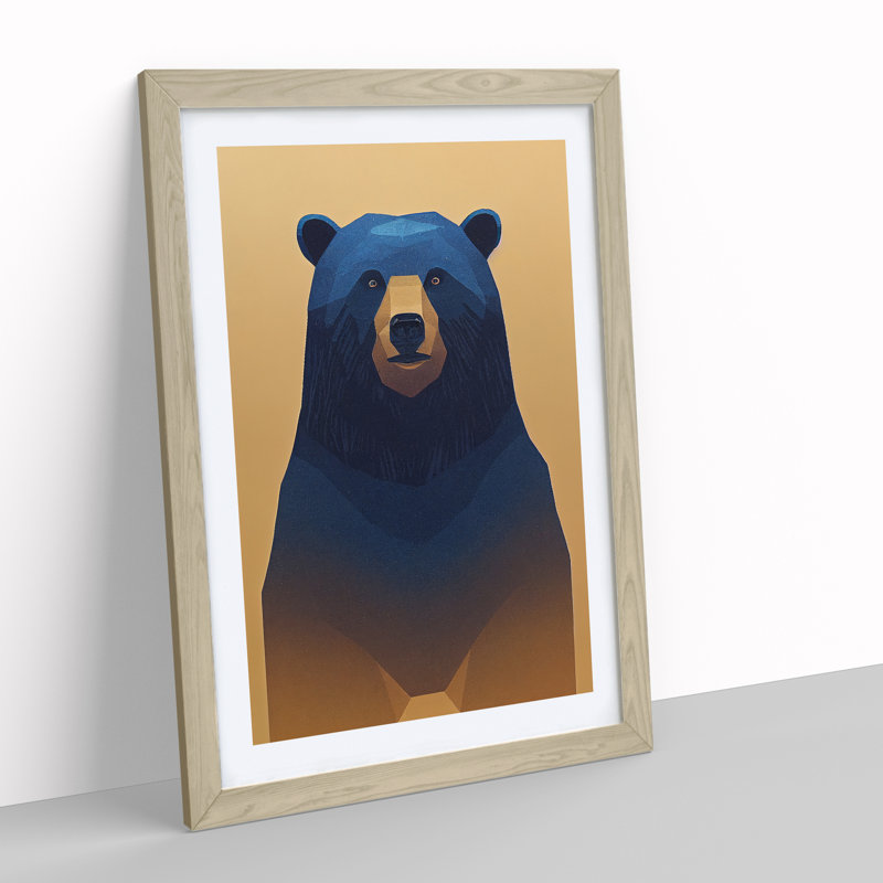 Alert Bear - Single Picture Frame Painting, Oak Framed, 64cm H x 46cm W x 2cm D