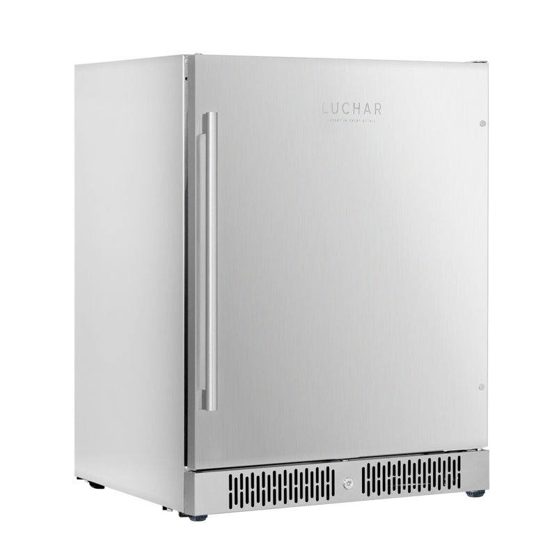 24 Inch Beverage Refrigerator, Outdoor Fridge With Stainless Steel Door Holds 26 Bottles & 164 Cans, Freestanding Or Built-in, Mini Wine Cellar With 3-Color LED Light
