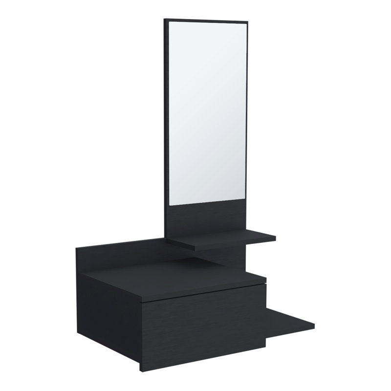 3 Shelf Console Table With Full Drawer And Built-in Mirror - Model, & Stylish 31.6 Lb Collection, Functional For Bedroom