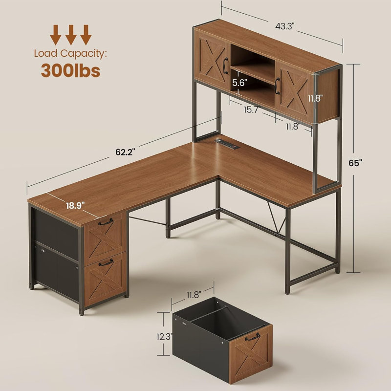 Bureau de jeu en L 62,2 po Farmhouse, Brown