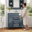 Meuble-lavabo de salle de bain 36 po avec lavabo supérieur, armoire de rangement moderne avec 2 portes à fermeture douce et meuble-lavabo simple-673147345-673147346
