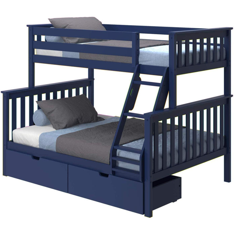 Lit superposé standard en bois massif Bolles, Bleu, Simple sur simple