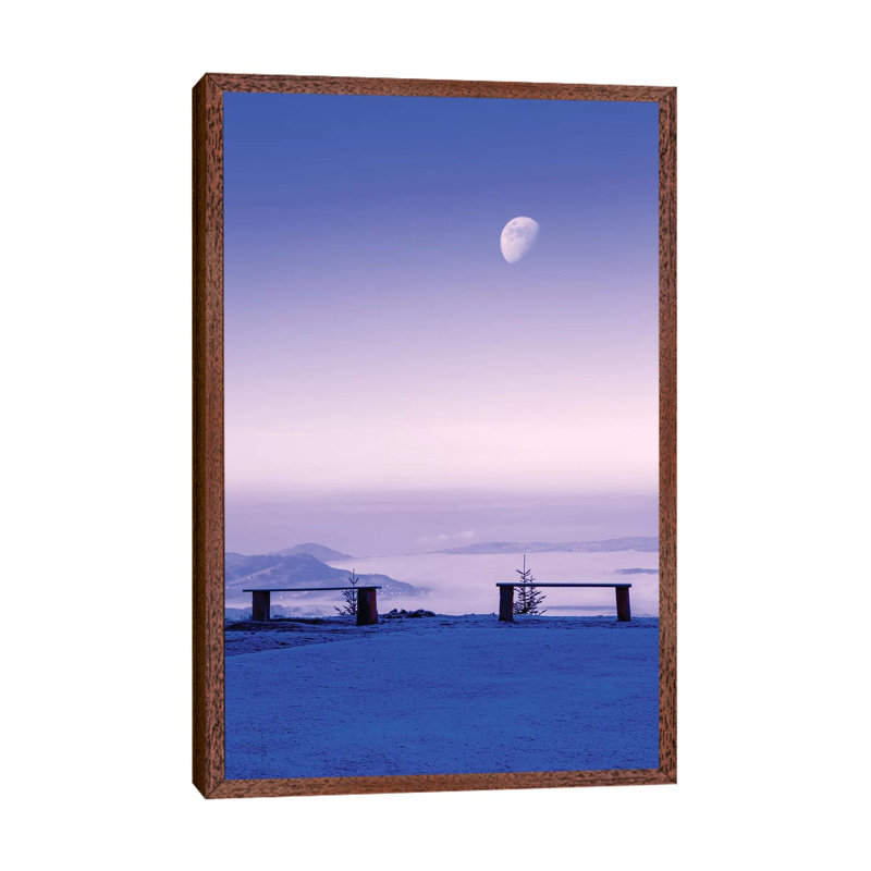 Above The Clouds Under The Moon by Beli - Painting on Canvas, 66.04cm H x 45.72cm W x 3.81cm D, Classic Brown Wood Framed