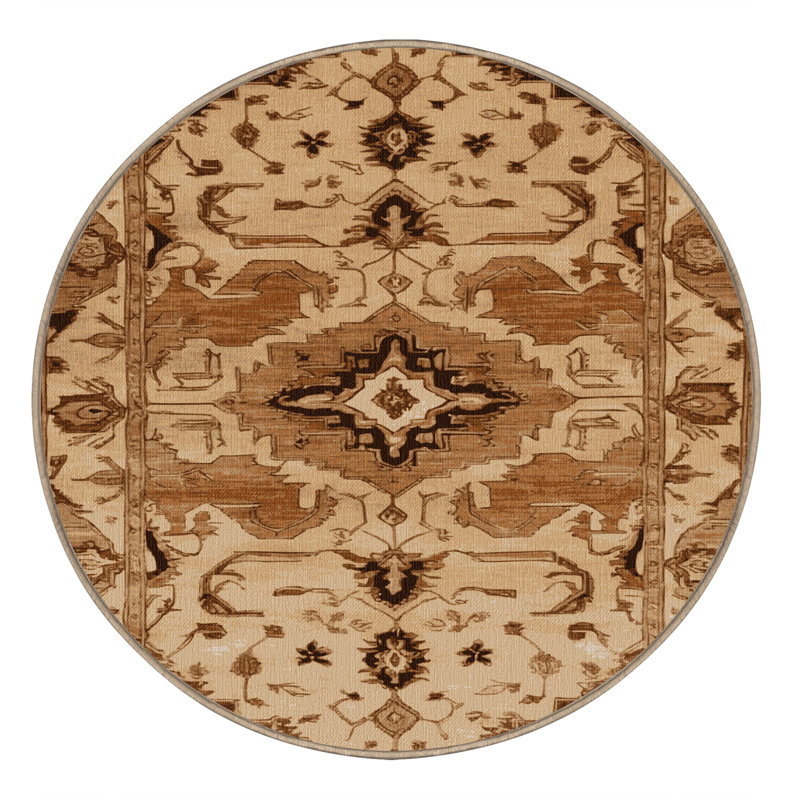 Tapis beige lavable à la machine, Rond 4 pi