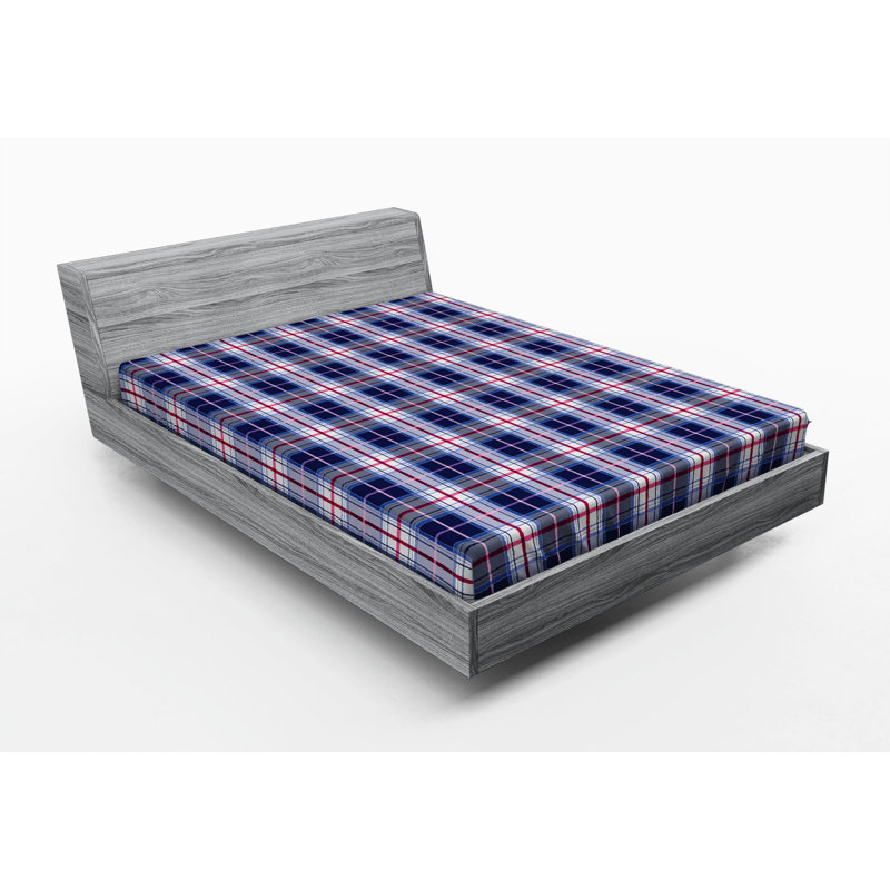 Microfiber Striped Fitted Sheet, Full Fitted Sheet, Indigo Plaid