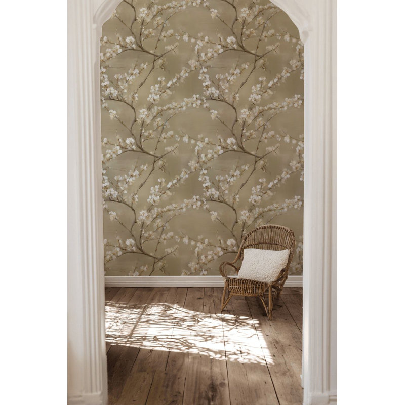 Cherry Blossom Wallpaper Floral Peel And Stick Beige Wall Mural