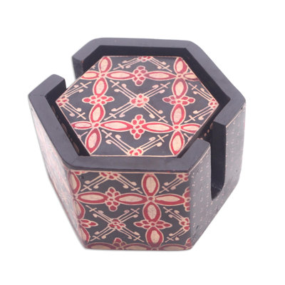 Wood 6 Piece Coaster Set With Holder