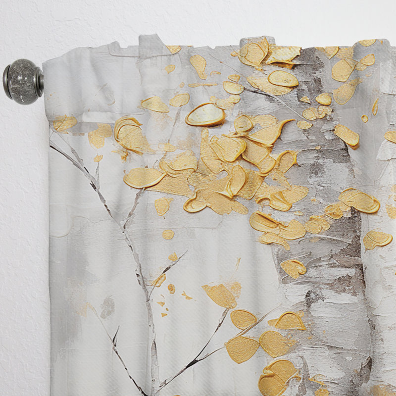 Lelusa Tree Whispers Of Grey, Yellow I - Traditional Curtain - Velvet Room Darkening - 1 Panel, 52" W x 84" L