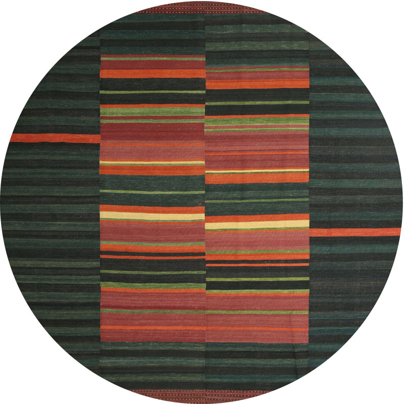 Tapis contemporain vert / orange, Rond 3 pi