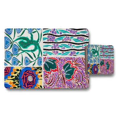 Colorful Abstract Floral Placemats And Coaster Set 4 Piece