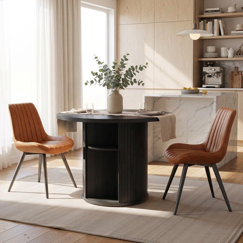 Ensemble de table de salle à manger 31,5 "/ 47" en bois avec tablette de rangement semi-ouverte, comprenant 2 à 4 chaises rembourrées en tissu