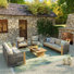 Ensemble de conversation pivotant pour 8 personnes Positano Patio en aluminium et corde tressée avec coussins Sunbrella®