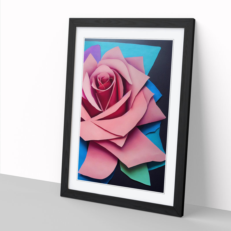 Rose Flower Paper Mache - Single Picture Frame Print, Black, 64cm H x 46cm W x 2cm D