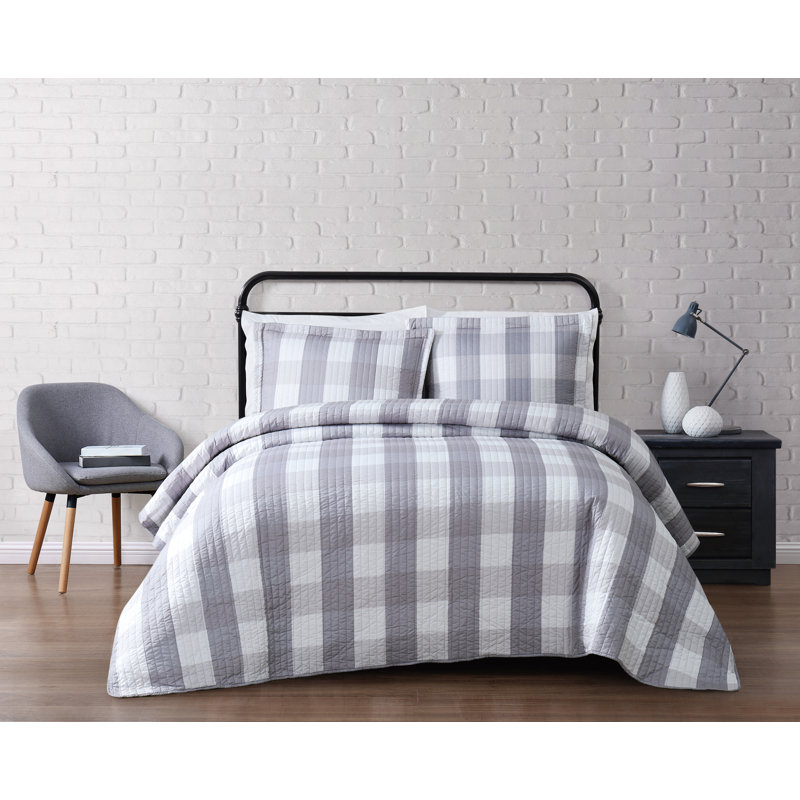 Ensemble de courtepointe en microfibre Buffalo, Courtepointe très grand et 2 très grandes taies, Gris
