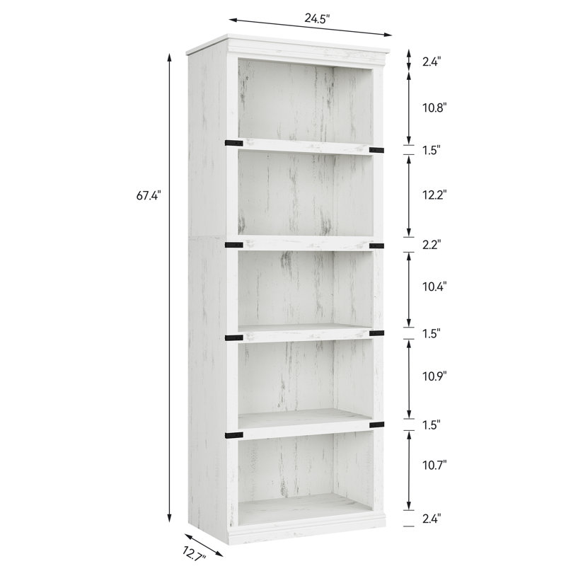 Bookcase, White, (5 Shelves) 171.2 cm H × 62.2 cm W × 32.3 cm D