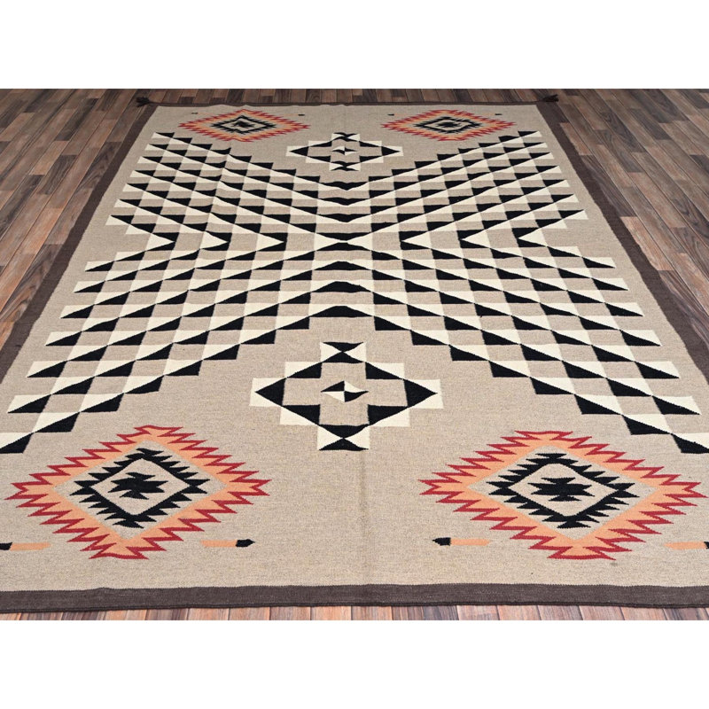 Tapis oriental tissé à la main à motif géométrique tissé à la main 8 pi x 10 pi, brun kaki, 8 pi x 10 pi