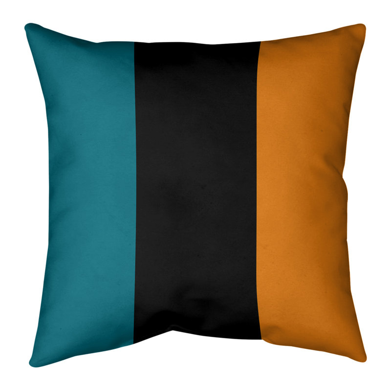 Striped Linen Reversible Throw Pillow, 16"H x 16"W, Deep Pacific Teal/Black/Burnt Orange