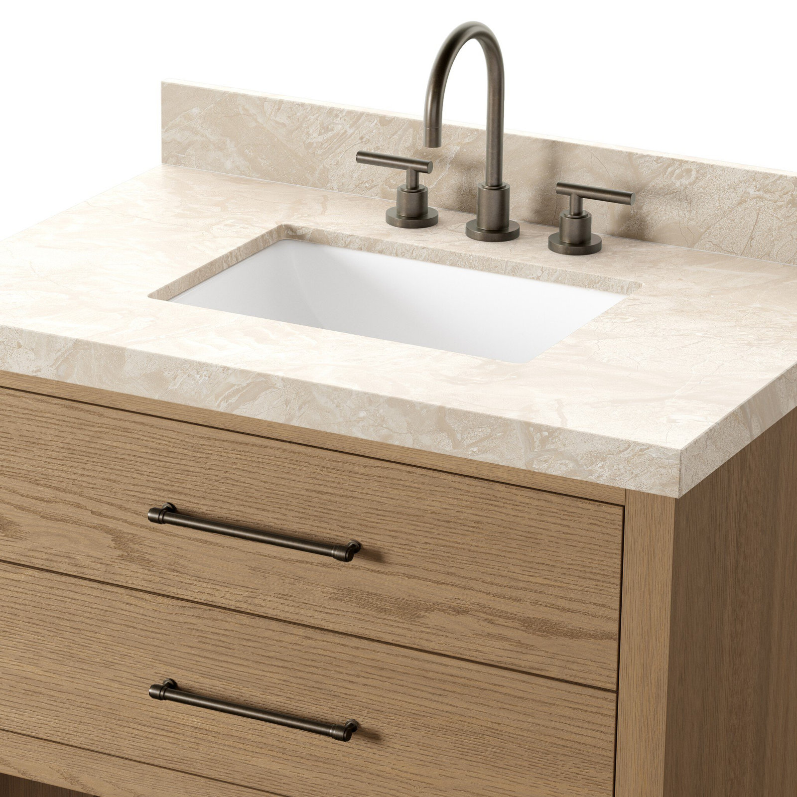 Mattia Single Bathroom Vanity, Satin Light Wash Oak, Sand Marble