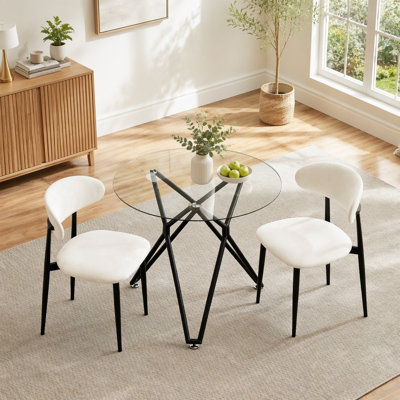 Table de salle à manger ronde en verre trempé, idéale pour 1 à 4 personnes, compacte et peu encombrante, avec pieds en métal robustes. Convient à la salle à manger ou au salon.