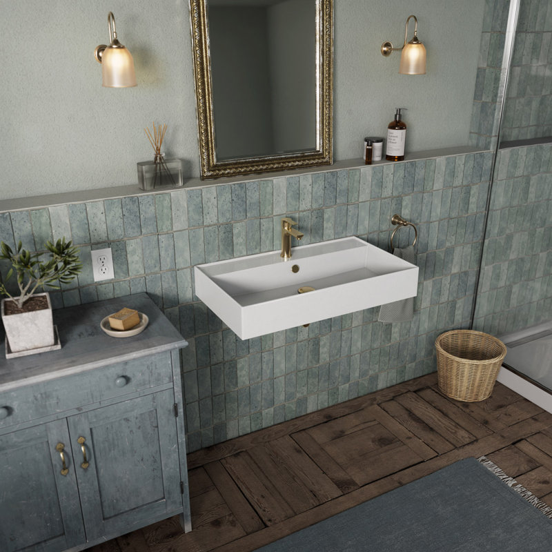 Lavabo mural rectangulaire de 32 po avec options de perçage de robinet et trop-plein Whitehaus Collection, Simple