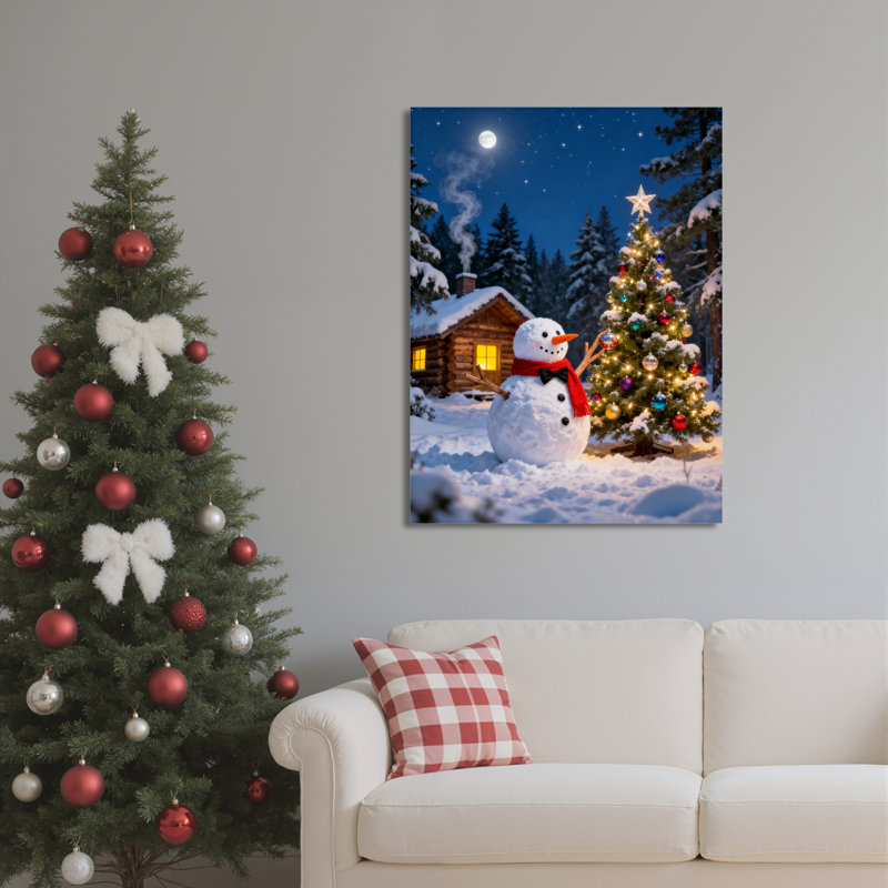 «Snowman Night», art mural sur toile, H 30 po x l 20 po