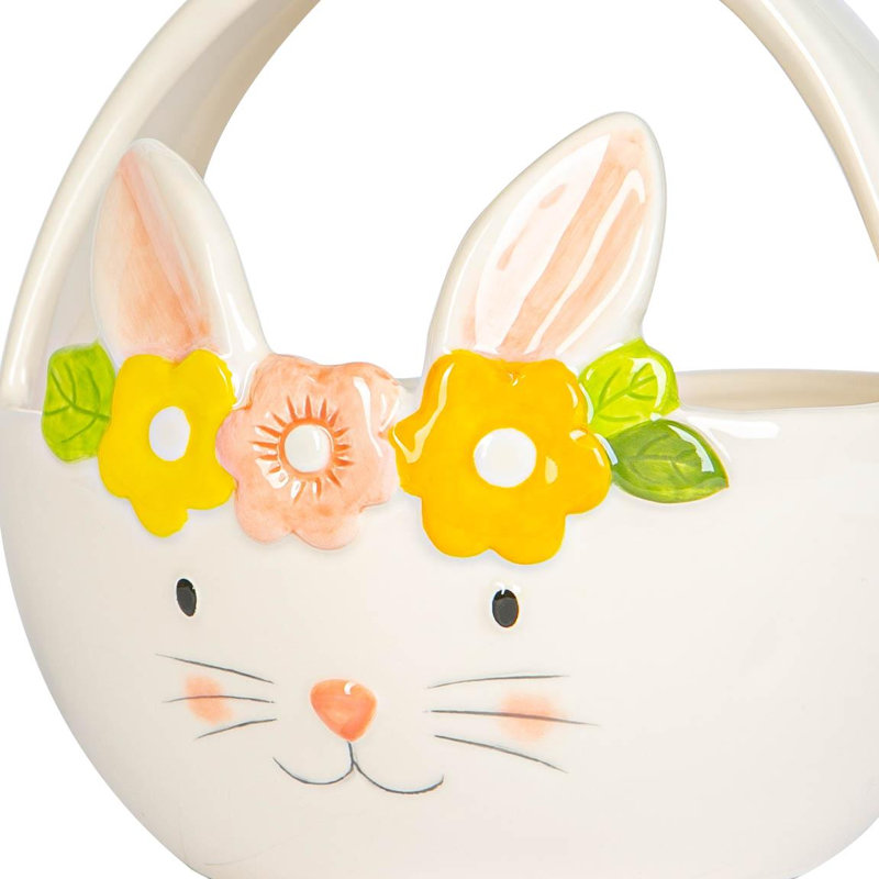 Nicola Spring - Yellow Flower Bunny Basket - 16.5cm - White