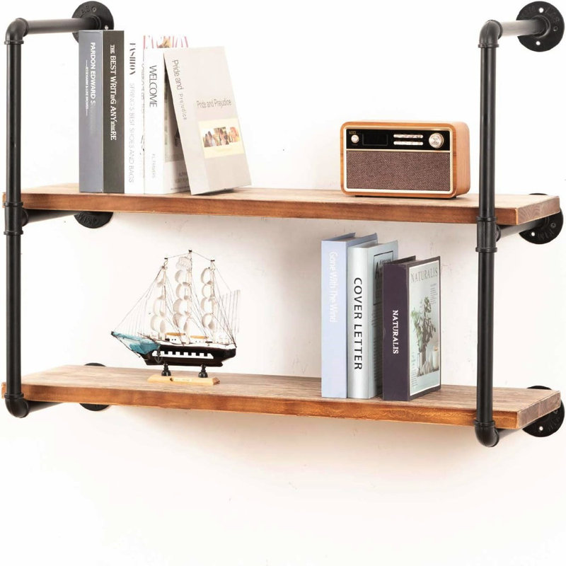 Rustic Floating Book Shelves For Wall, Metal Hanging Storage Organizer Rack, Decorations Display Stand, Shelving Unit For Kitchen Balcony Bathroom Bedroom Living Room
