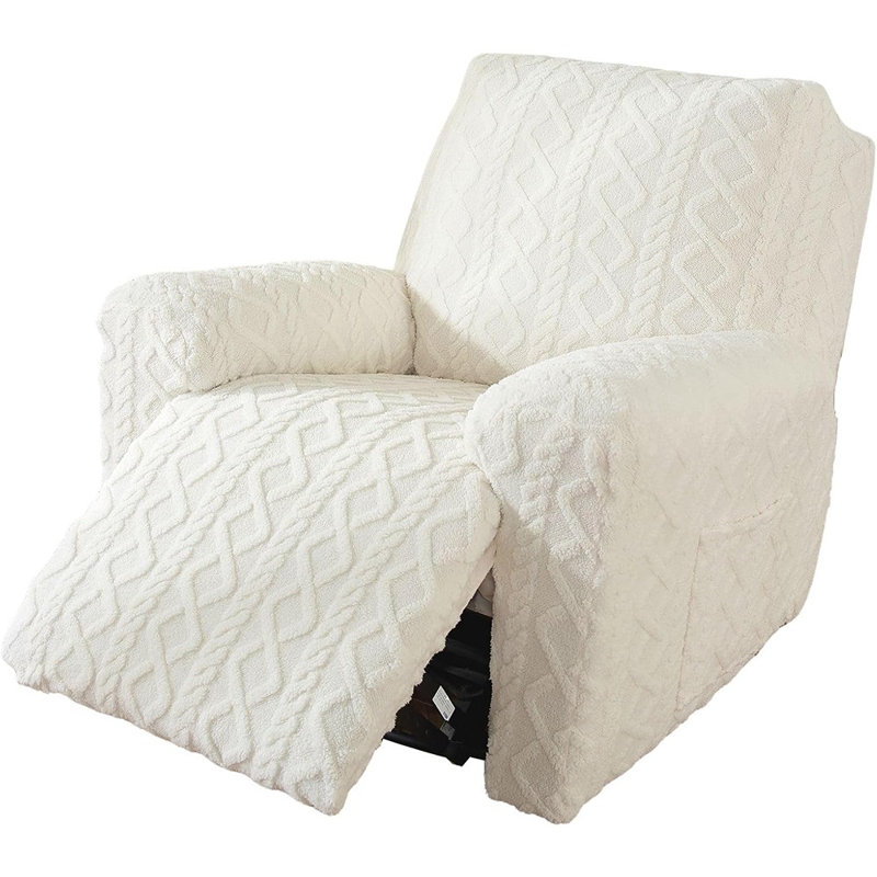 4 Pieces Geometric Jacquard Plush Recliner Slipcovers Sof...