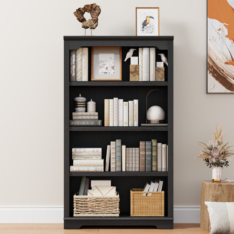 Luper 55" H X 31.5" W Standard Bookcase with 4-Tiers Shelf, Black, (4 Shelves) 55"H x 31.5"W x 11"D