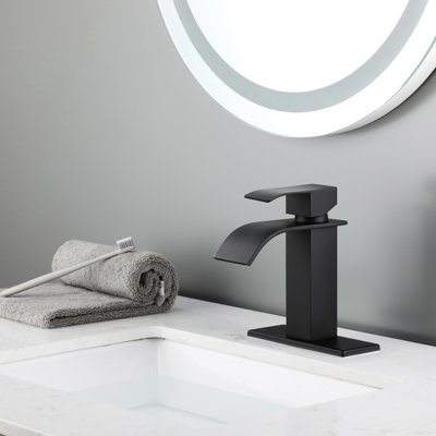 Robinet de salle de bain noir mat à cascade, poignée simple, robinet de construction en acier inoxydable avec