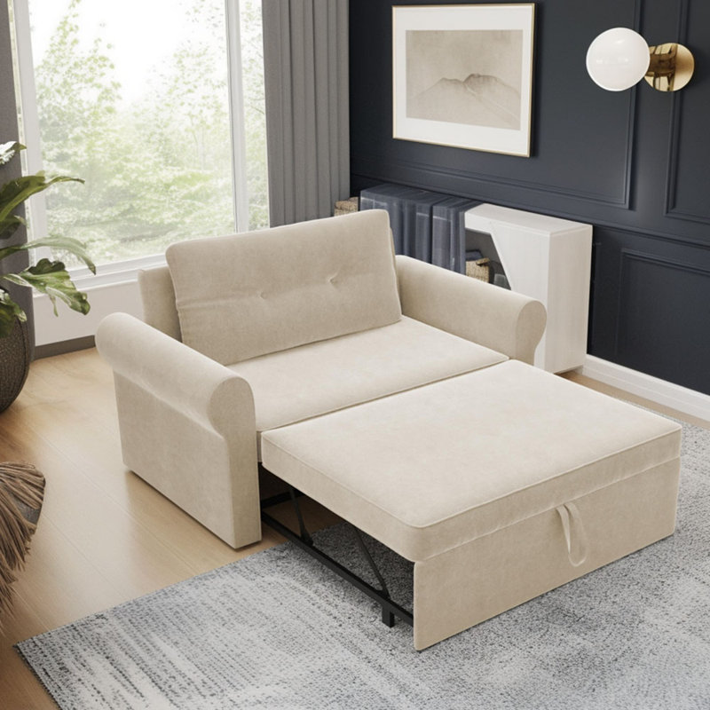 52-Inch Wide Single Sofa, Comfort Upholstered Chair and a Half, Beige Microfiber 
