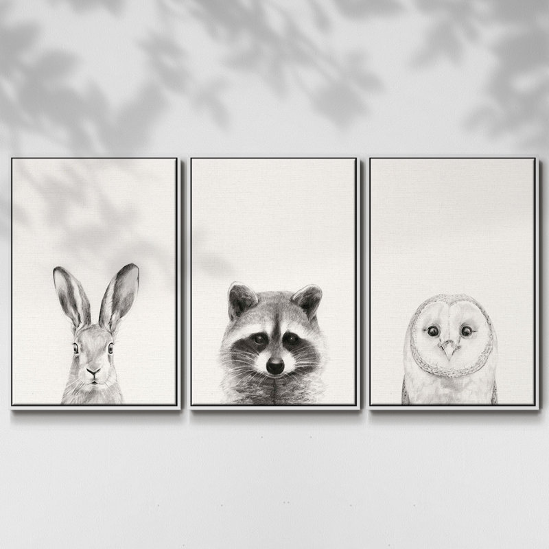 Ensemble de 3 tasses à animaux I, Blanc, H 27 po x l 54 po