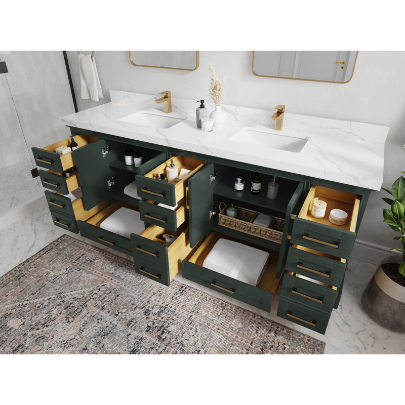 84'' Double Bathroom Vanity with Quartz Top, White;Black