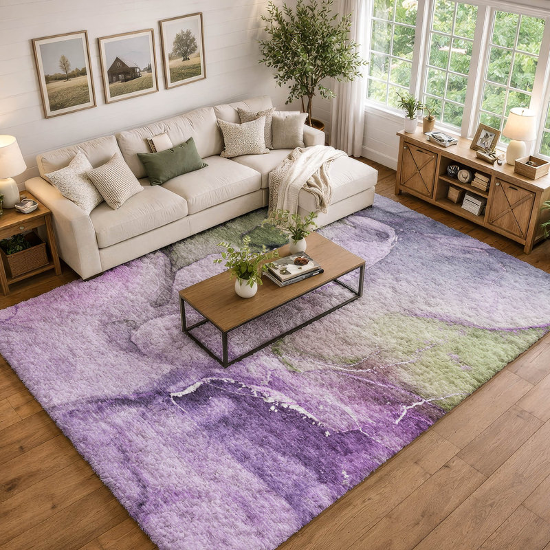 Premium Machine Washable Dream Shag ADS521 Watercolors Rug, 8' x 10', Purple
