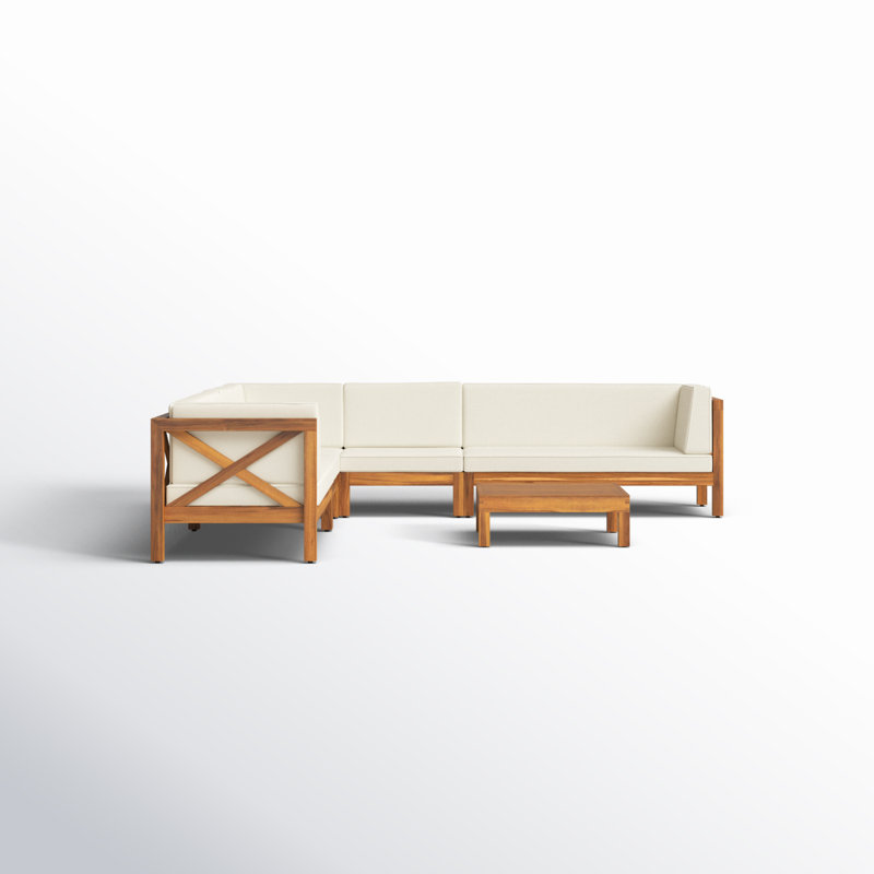 Jacklyn 6-Piece Solid Wood Modular Sectional with Cushions, Teak Frame / Beige Cushion