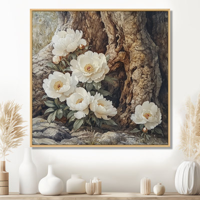 Pivoines près du vieux chêne I - pivoines, art mural