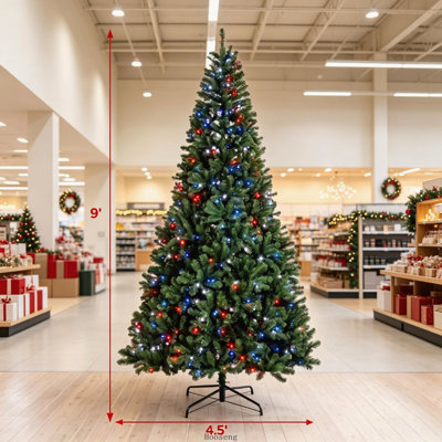 Sapin de Noël pré-illuminé de 2,74 m avec lumières DEL dynamiques RVB, télécommande et minuterie quotidienne