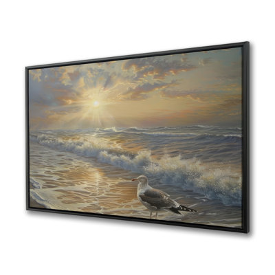Mouette sur la plage - Toile encadrée verte