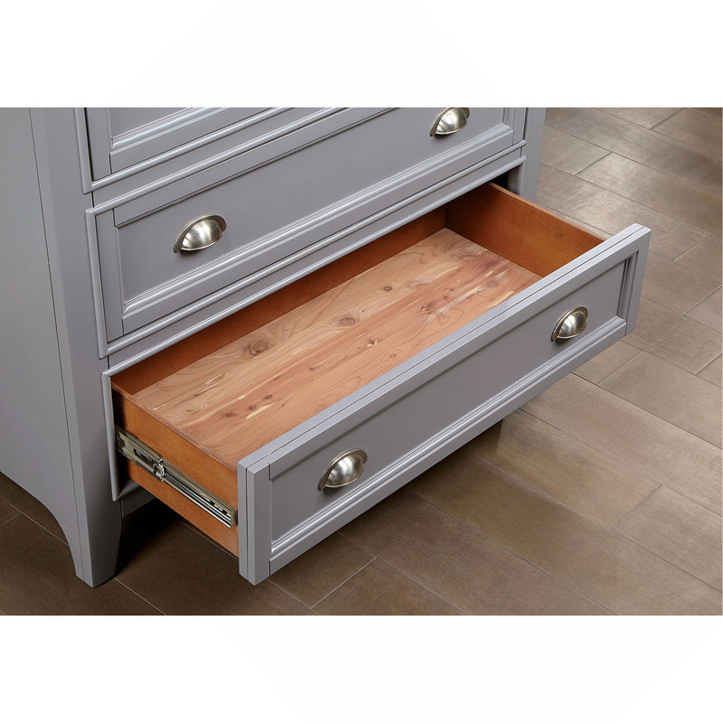 Commode de style transitionnel 1Pc Commode 9 tiroirs et boutons ronds en feutre avec tiroirs à roulement à billes à finition grise