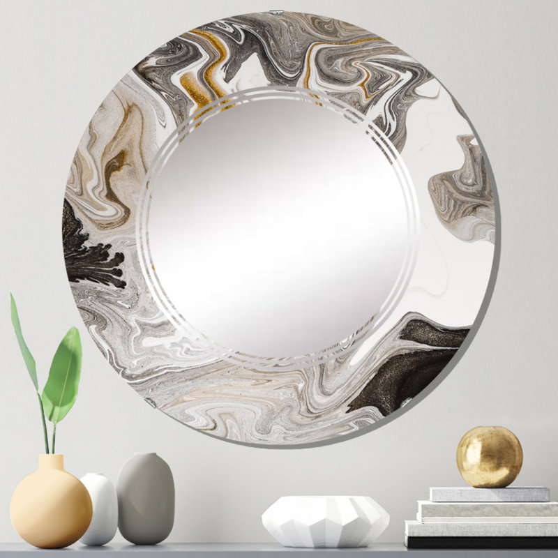 Or et marbre noir V - miroir mural moderne, 24 po x 24 po