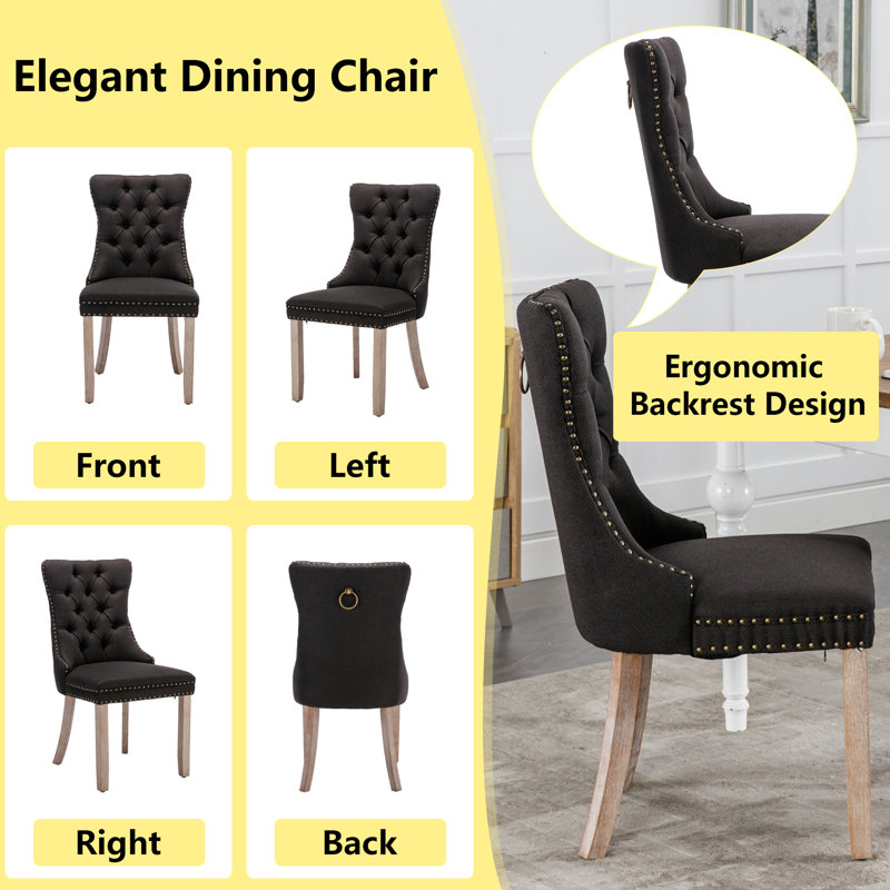 Jesly Tufted Linen Dining Chair (set of 2）, Black