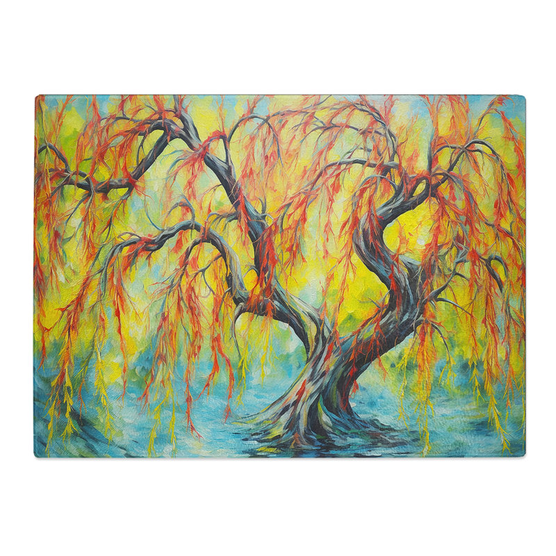Weeping Willow Abstract  Glass Chopping Board