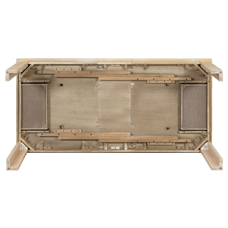 TREXM 7-Piece Wooden Dining Table Set Mutifunctional Extendable Table With 12" Leaf And 2 Drawers, Natural Wood Wash