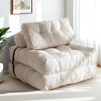 Fauteuil à billes moyen en velours côtelé, canapé-lit à dossier rabattable